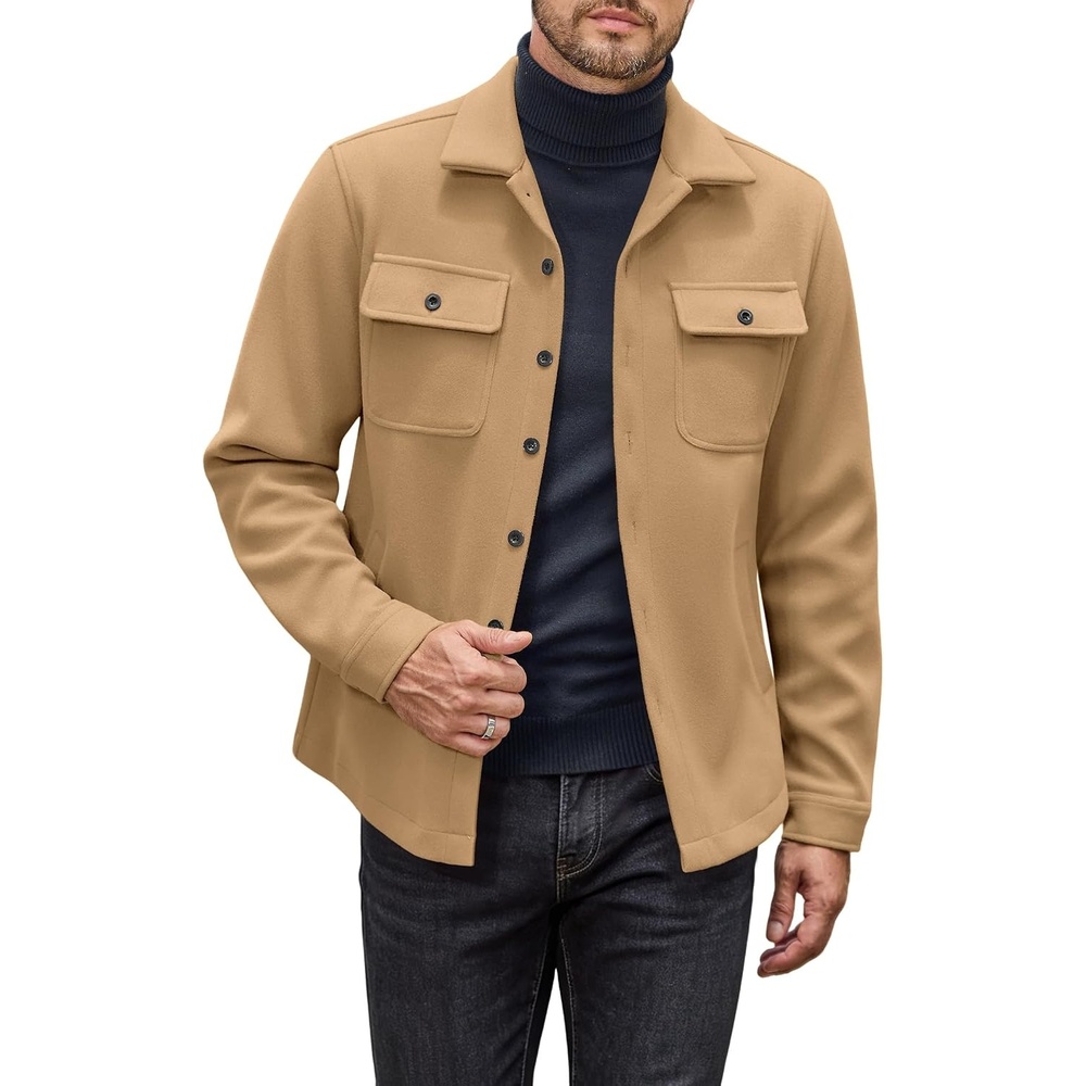 image:imageCOOFANDY Mens Flannel Jacket Fleece Shacket Plaid Shirt Button Down JacketsKhaki