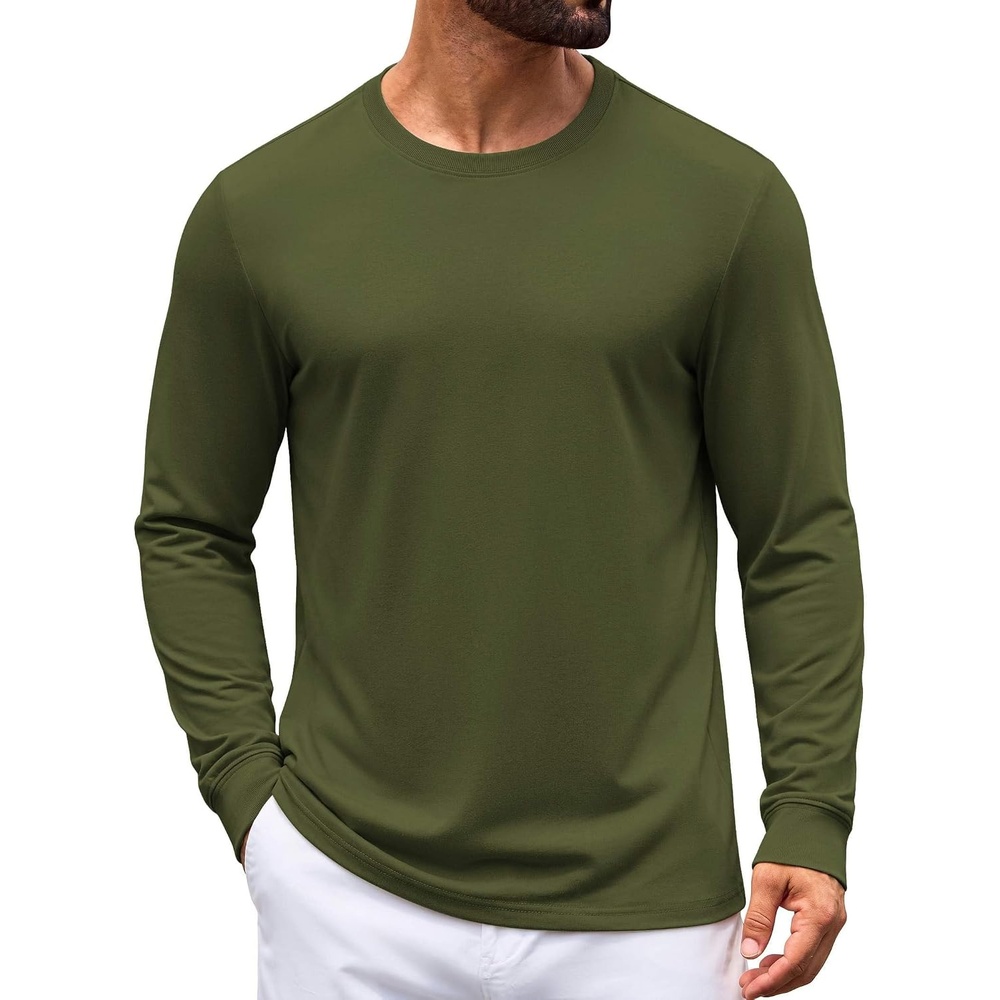 image:imageCOOFANDY Mens Long Sleeve Tee Shirts Crew Neck Cotton TShirt Casual ShirtsArmy Green
