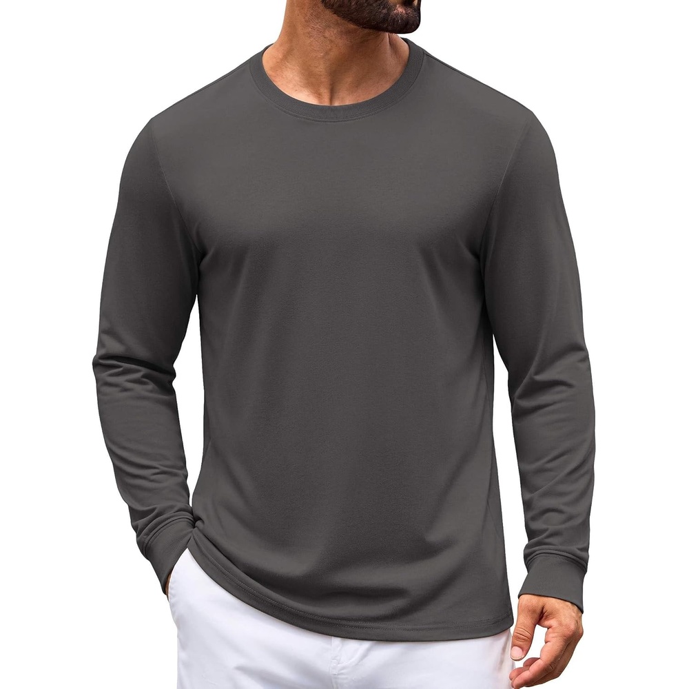 image:imageCOOFANDY Mens Long Sleeve Tee Shirts Crew Neck Cotton TShirt Casual ShirtsDark Grey