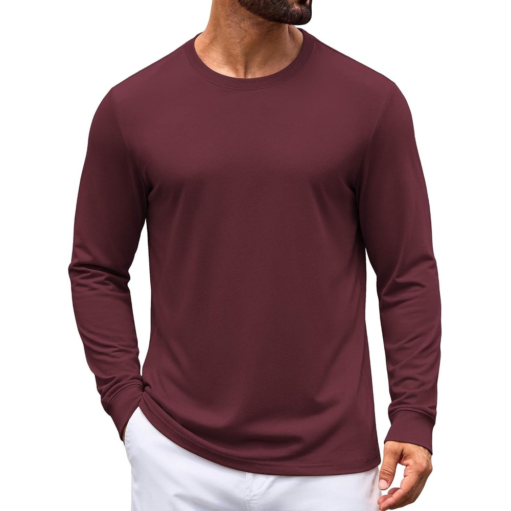 image:imageCOOFANDY Mens Long Sleeve Tee Shirts Crew Neck Cotton TShirt Casual ShirtsWine Red