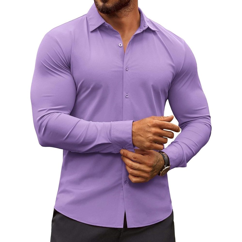 image:imageCOOFANDY Mens Muscle Fit Dress Shirts WrinkleFree Long Sleeve Casual Button Down ShirtsLavender Purple
