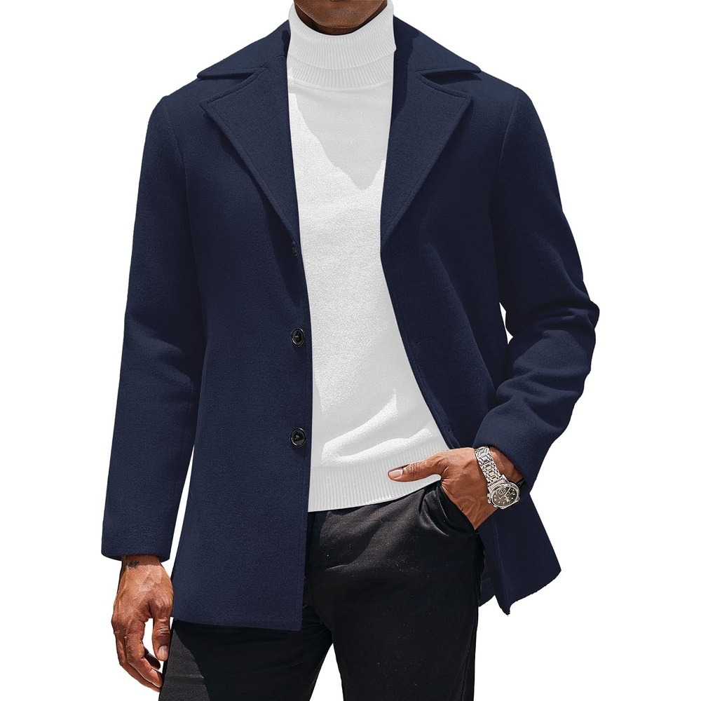 image:imageCOOFANDY Mens Pea Coat Single Breasted Peacoat Winter Short Trench CoatDark Blue