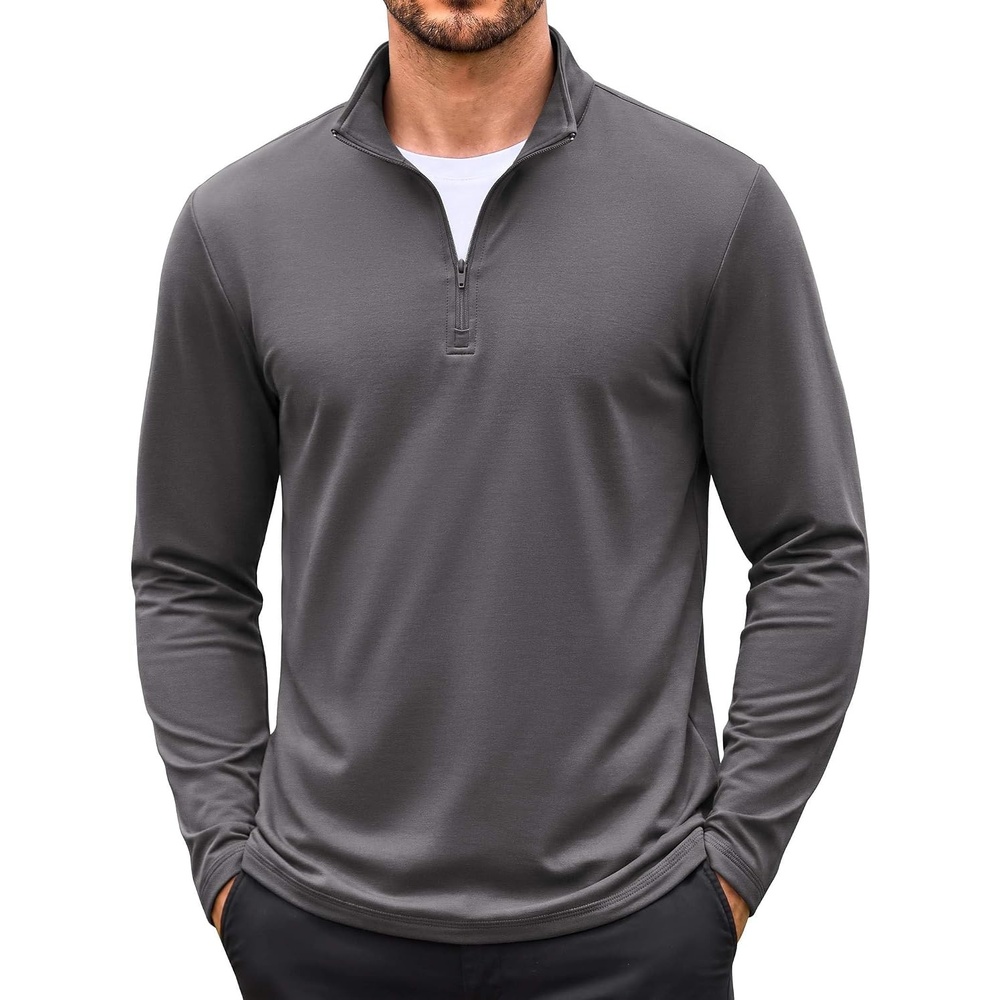 image:imageCOOFANDY Mens Quarter Zip Pullover Long Sleeve Golf Shirt Fleece SweatshirtDark Gray