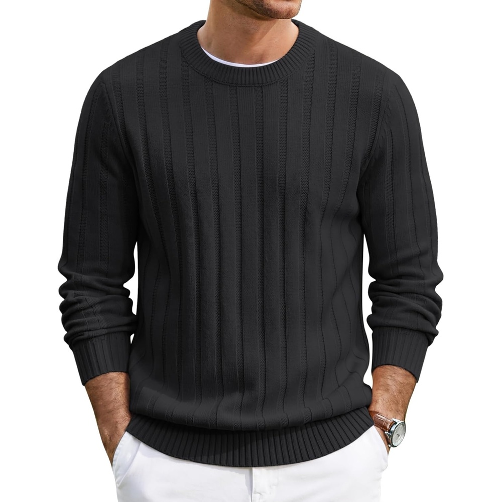 image:imageCOOFANDY Mens Sweater Crewneck Ribbed Knit Soft Warm Pullover SweaterBlack
