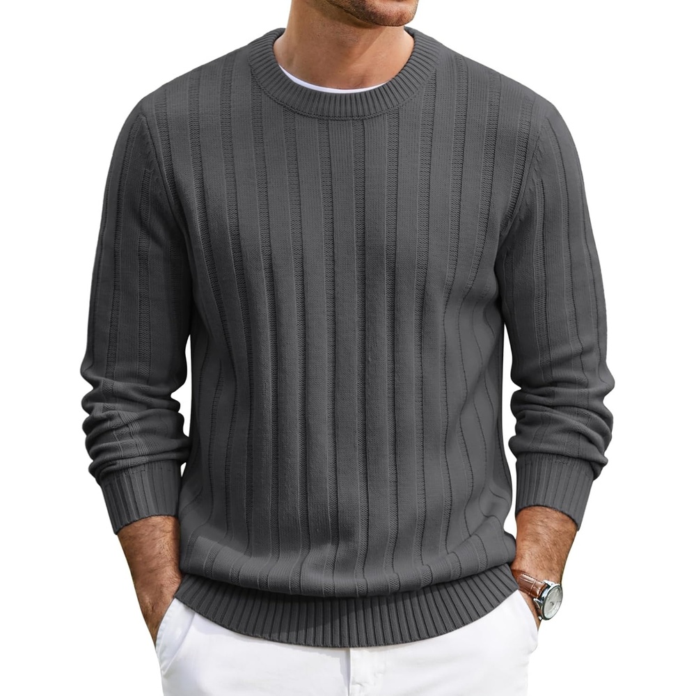 image:imageCOOFANDY Mens Sweater Crewneck Ribbed Knit Soft Warm Pullover SweaterDark Gray