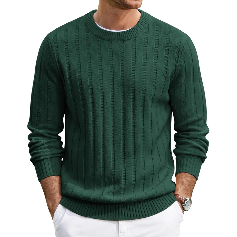image:imageCOOFANDY Mens Sweater Crewneck Ribbed Knit Soft Warm Pullover SweaterDark Green