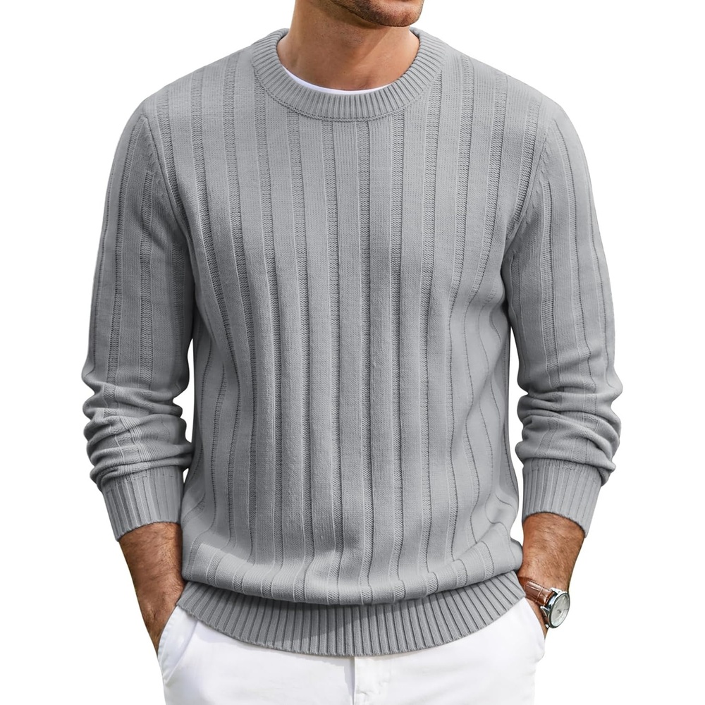 image:imageCOOFANDY Mens Sweater Crewneck Ribbed Knit Soft Warm Pullover SweaterLight Gray
