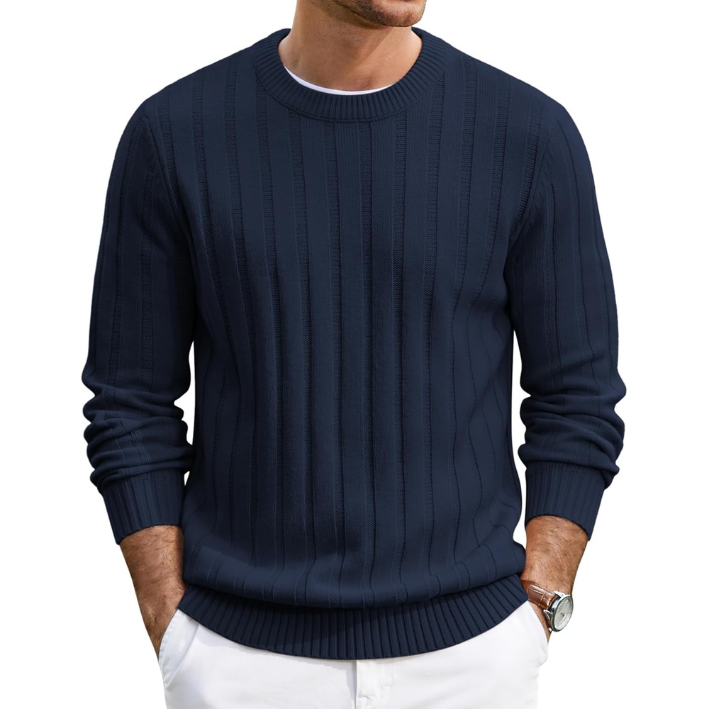 image:imageCOOFANDY Mens Sweater Crewneck Ribbed Knit Soft Warm Pullover SweaterNavy Blue