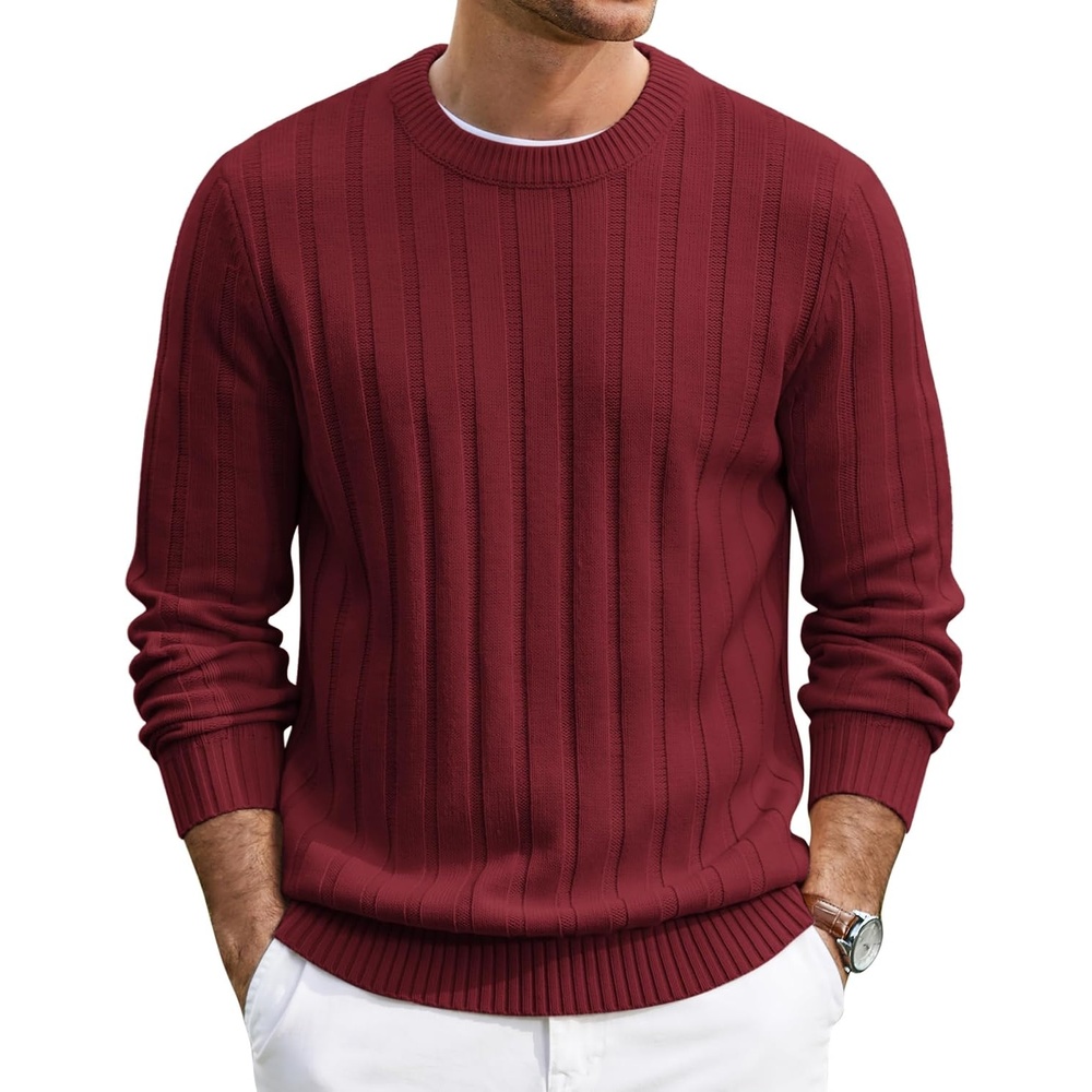 image:imageCOOFANDY Mens Sweater Crewneck Ribbed Knit Soft Warm Pullover SweaterRed