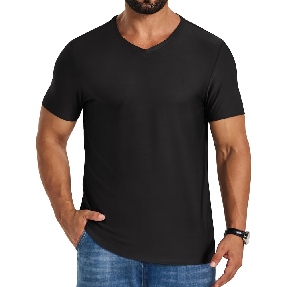 image:imageCOOFANDY Mens V Neck TShirts Short Sleeve Stretch Casual Classic Basic Tee Soft UndershirtsBlack1 Pack