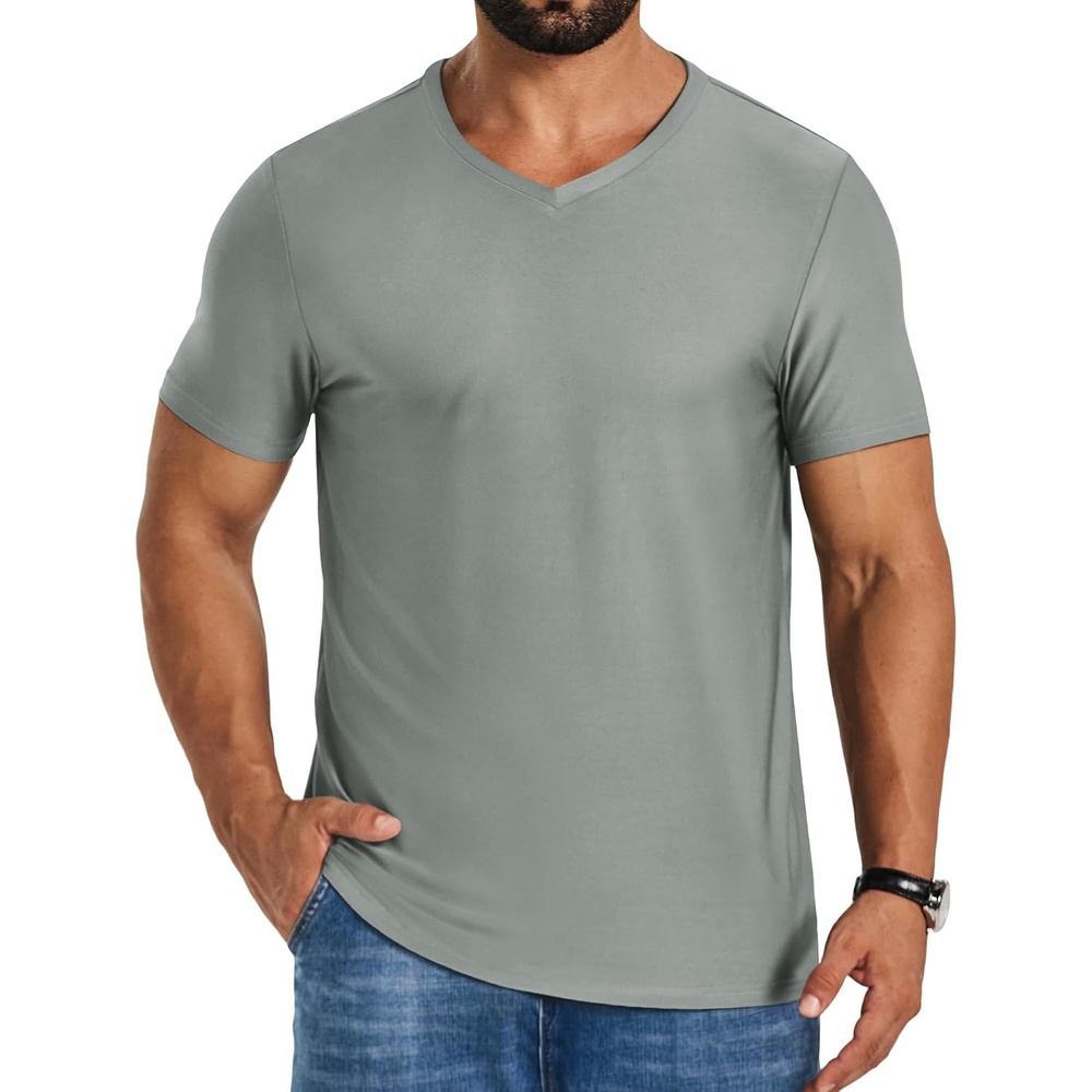 image:imageCOOFANDY Mens V Neck TShirts Short Sleeve Stretch Casual Classic Basic Tee Soft UndershirtsSage Green1 Pack