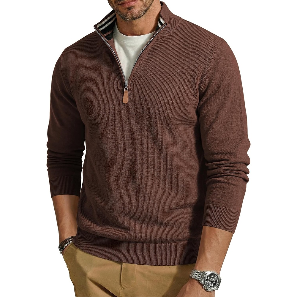 image:imageCOOFANDY Quarter Zip Pullover Men 14 Zip Sweaters Business Casual SweaterCaramel