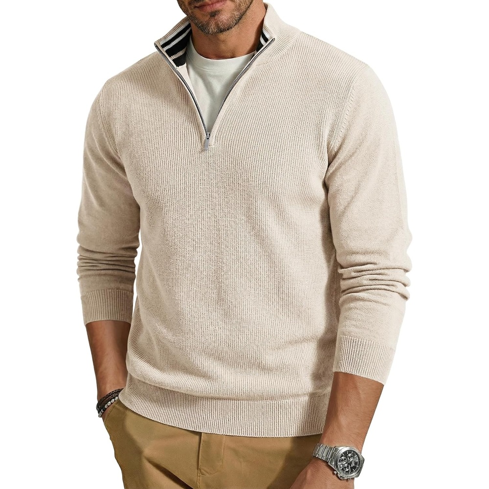 image:imageCOOFANDY Quarter Zip Pullover Men 14 Zip Sweaters Business Casual SweaterChampagne
