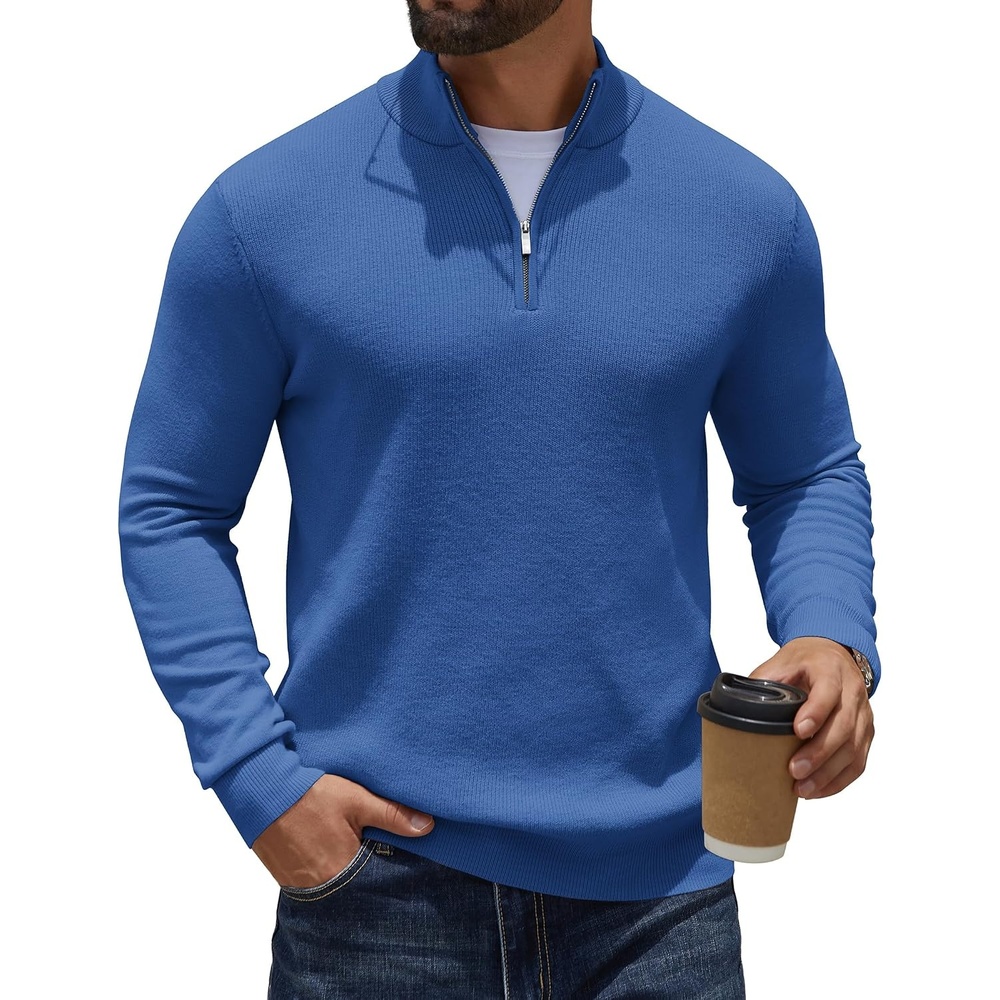 image:imageCOOFANDY Quarter Zip Pullover Men 14 Zip Sweaters Business Casual SweaterDenim Blue