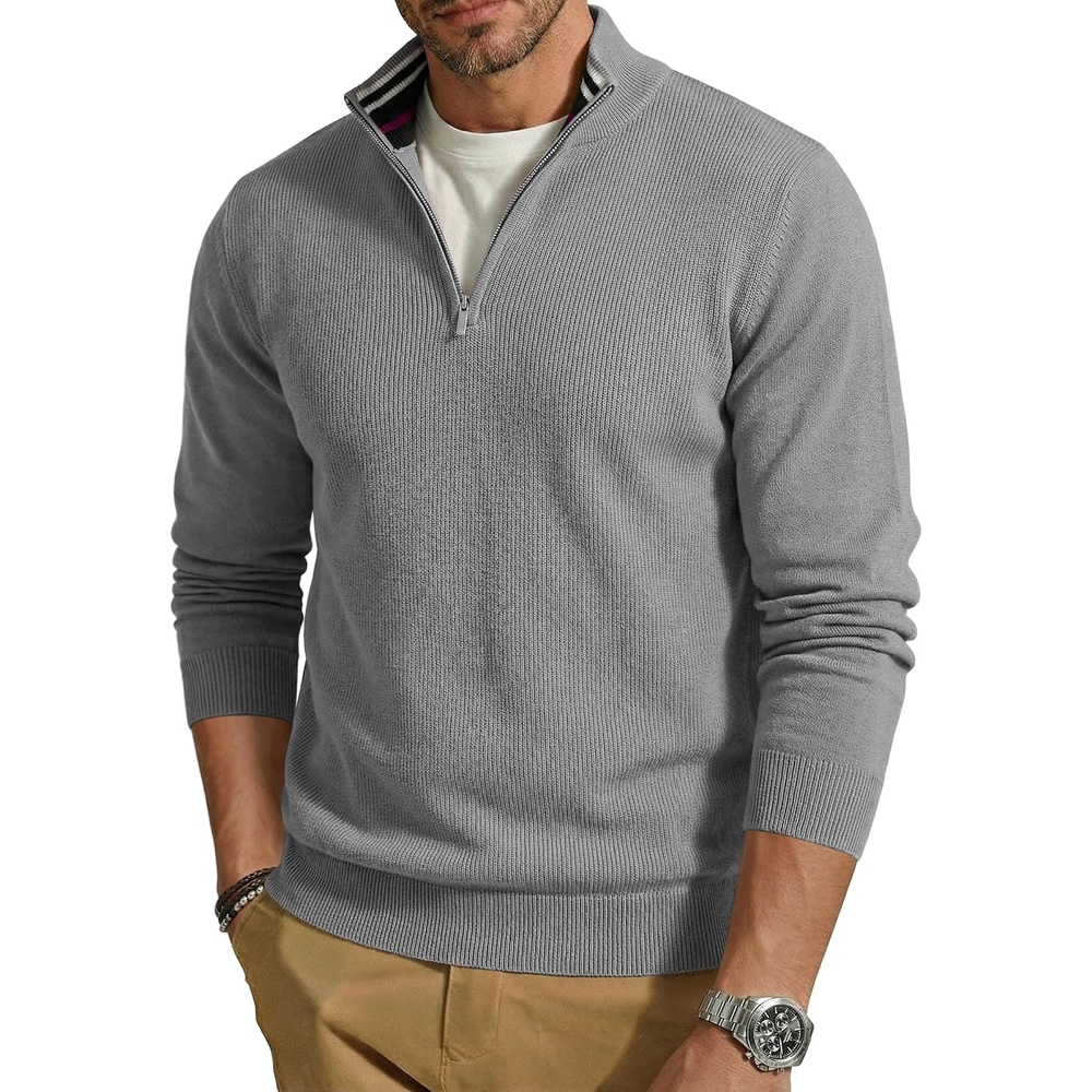 image:imageCOOFANDY Quarter Zip Pullover Men 14 Zip Sweaters Business Casual SweaterGrey