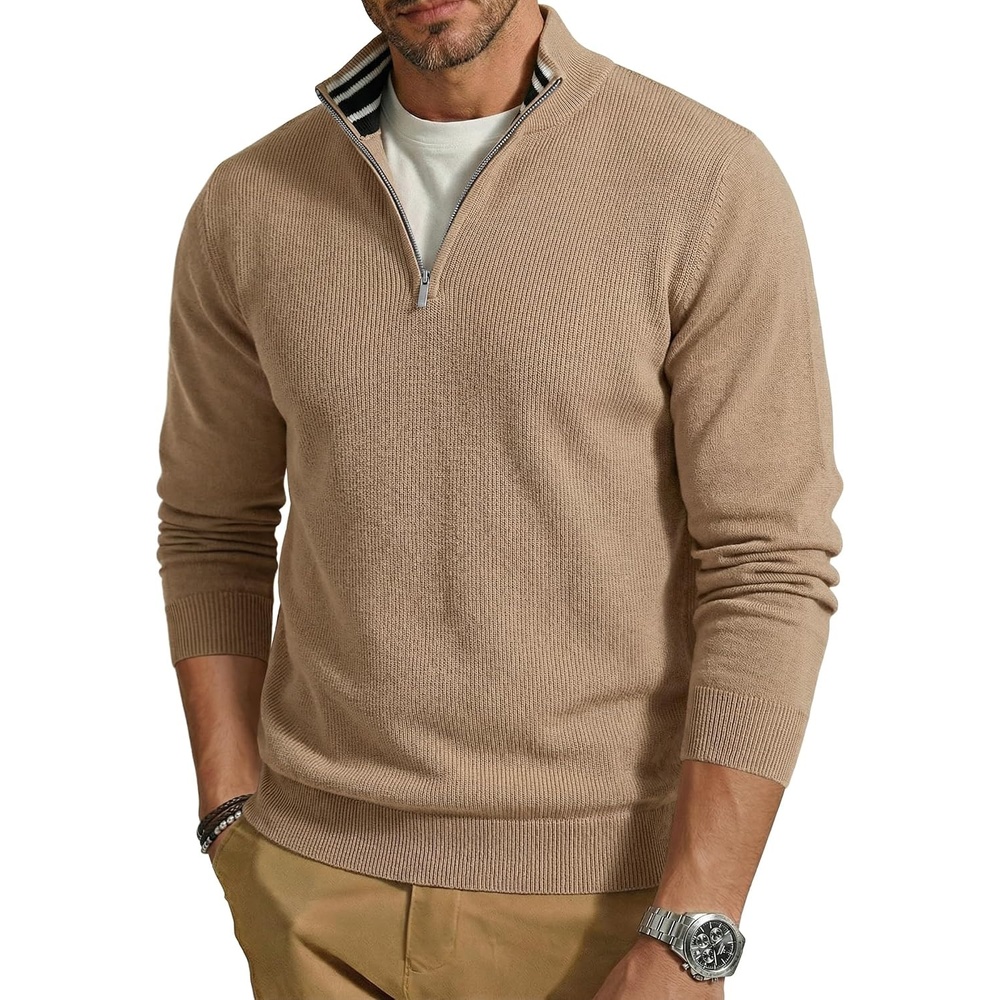 image:imageCOOFANDY Quarter Zip Pullover Men 14 Zip Sweaters Business Casual SweaterKhaki