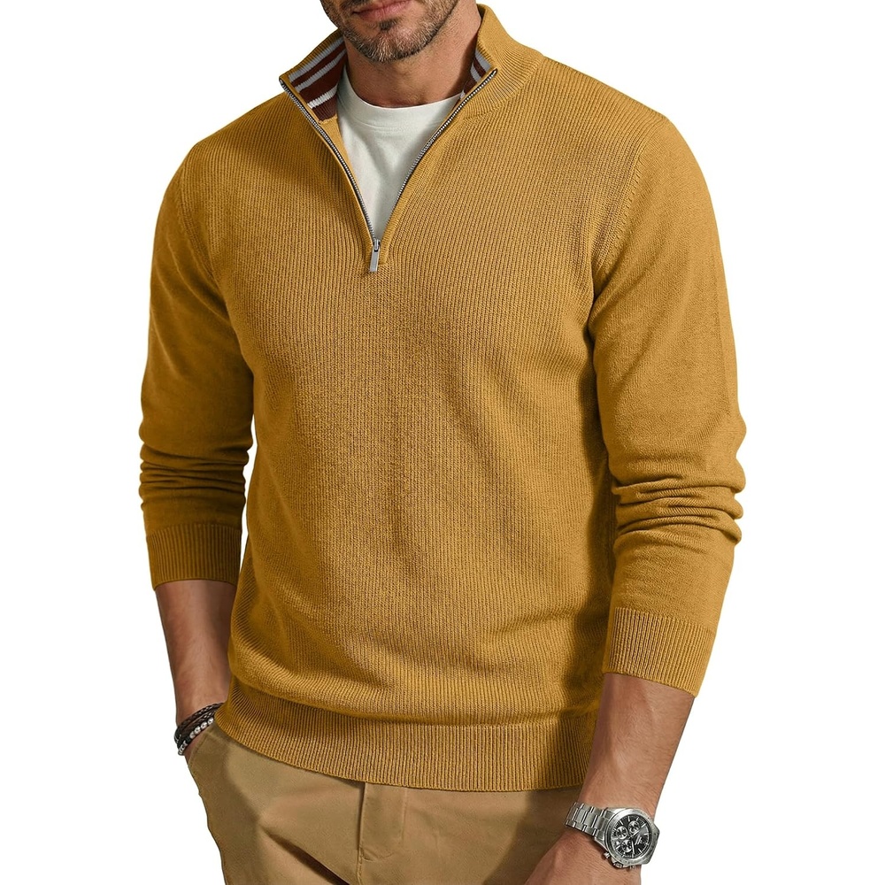 image:imageCOOFANDY Quarter Zip Pullover Men 14 Zip Sweaters Business Casual SweaterTurmeric