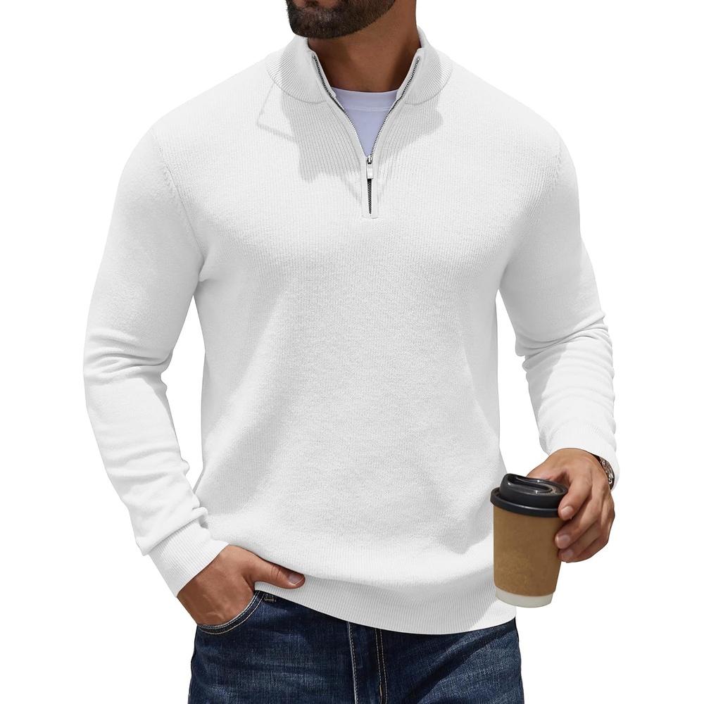 image:imageCOOFANDY Quarter Zip Pullover Men 14 Zip Sweaters Business Casual SweaterWhite