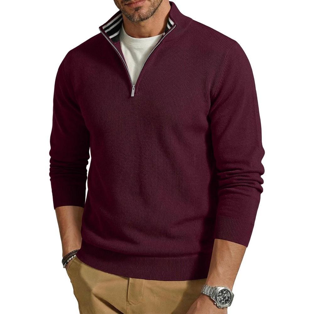 image:imageCOOFANDY Quarter Zip Pullover Men 14 Zip Sweaters Business Casual SweaterWine Red