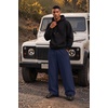 COOFANDY Mens Baggy Sweatpants Wide Leg Cotton Fleece Open Bottom Sweatpant(Navy Blue(fleece))