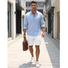 COOFANDY Men’s Casual Cotton Linen Shorts Elastic Waist Drawstring Shorts(2 Pack  Linen Khaki  White)