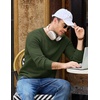 COOFANDY Mens Casual Crewneck Sweater Long Sleeve Waffle Knit Pullover(Army Green)