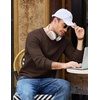 COOFANDY Mens Casual Crewneck Sweater Long Sleeve Waffle Knit Pullover(Coffee Brown)