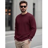 COOFANDY Mens Casual Crewneck Sweater Long Sleeve Waffle Knit Pullover(Dark Red)