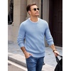 COOFANDY Mens Casual Crewneck Sweater Long Sleeve Waffle Knit Pullover(Light Blue)