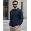 COOFANDY Mens Casual Crewneck Sweater Long Sleeve Waffle Knit Pullover(Midnight Blue)