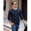 COOFANDY Mens Casual Crewneck Sweater Long Sleeve Waffle Knit Pullover(Midnight Blue)