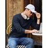 COOFANDY Mens Casual Crewneck Sweater Long Sleeve Waffle Knit Pullover(Midnight Blue)