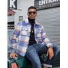 COOFANDY Mens Flannel Jacket Fleece Shacket Plaid Shirt Button Down Jackets(Blue Block)