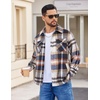COOFANDY Mens Flannel Jacket Fleece Shacket Plaid Shirt Button Down Jackets(Brown Line)