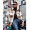 COOFANDY Mens Flannel Jacket Fleece Shacket Plaid Shirt Button Down Jackets(Khaki Block)