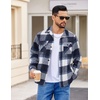 COOFANDY Mens Flannel Jacket Fleece Shacket Plaid Shirt Button Down Jackets(Navy Block)