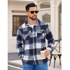 COOFANDY Mens Flannel Jacket Fleece Shacket Plaid Shirt Button Down Jackets(Navy Block)