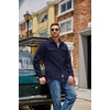 COOFANDY Mens Flannel Jacket Fleece Shacket Plaid Shirt Button Down Jackets(Navy Blue)