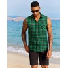 COOFANDY Mens Lightweight Sleeveless Flannel Shirt Button Up Plaid Shirts(Green)