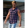 COOFANDY Mens Lightweight Sleeveless Flannel Shirt Button Up Plaid Shirts(Navy Blush)