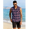 COOFANDY Mens Lightweight Sleeveless Flannel Shirt Button Up Plaid Shirts(Navy Blush)