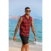 COOFANDY Mens Lightweight Sleeveless Flannel Shirt Button Up Plaid Shirts(Red)