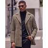 COOFANDY Mens Pea Coat Single Breasted Peacoat Winter Short Trench Coat(Brown Plaid)