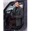 COOFANDY Mens Pea Coat Single Breasted Peacoat Winter Short Trench Coat(Plaid Black)