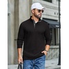 COOFANDY Mens T-Shirt Quarter Button Pullover Casual Long Sleeve Sweatshirt(Black)