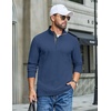COOFANDY Mens T-Shirt Quarter Button Pullover Casual Long Sleeve Sweatshirt(Dark Blue)