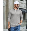 COOFANDY Mens T-Shirt Quarter Button Pullover Casual Long Sleeve Sweatshirt(Light Grey)