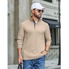 COOFANDY Mens T-Shirt Quarter Button Pullover Casual Long Sleeve Sweatshirt(Light Khaki)