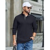 COOFANDY Mens T-Shirt Quarter Button Pullover Casual Long Sleeve Sweatshirt(Navy Blue)