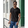 COOFANDY Mens V Neck T-Shirts Short Sleeve Stretch Casual Classic Basic Tee Soft Undershirts(Black/Olive Green/Drak Blue-3 Pack)